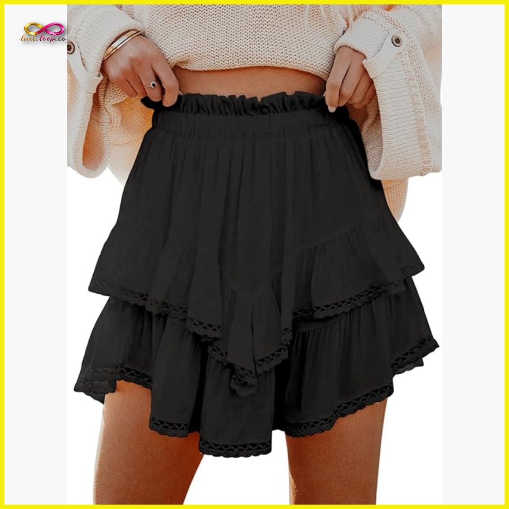 Boho Ruffle Tiered Skorts High Waist Flow Shorts Active Casual Preppy